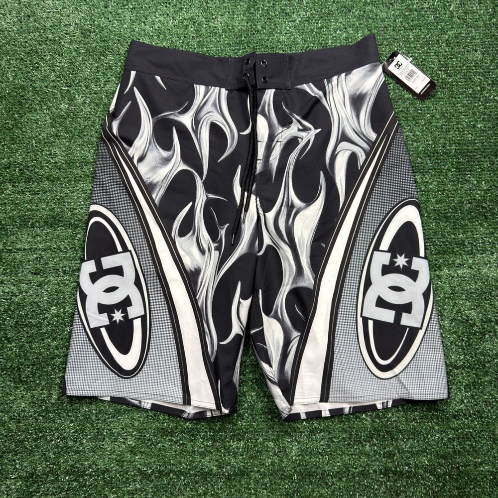DC Shoes Mens Sylem 21 Boardshorts Grey Black Flame Print Swim Trunks Surf Skate